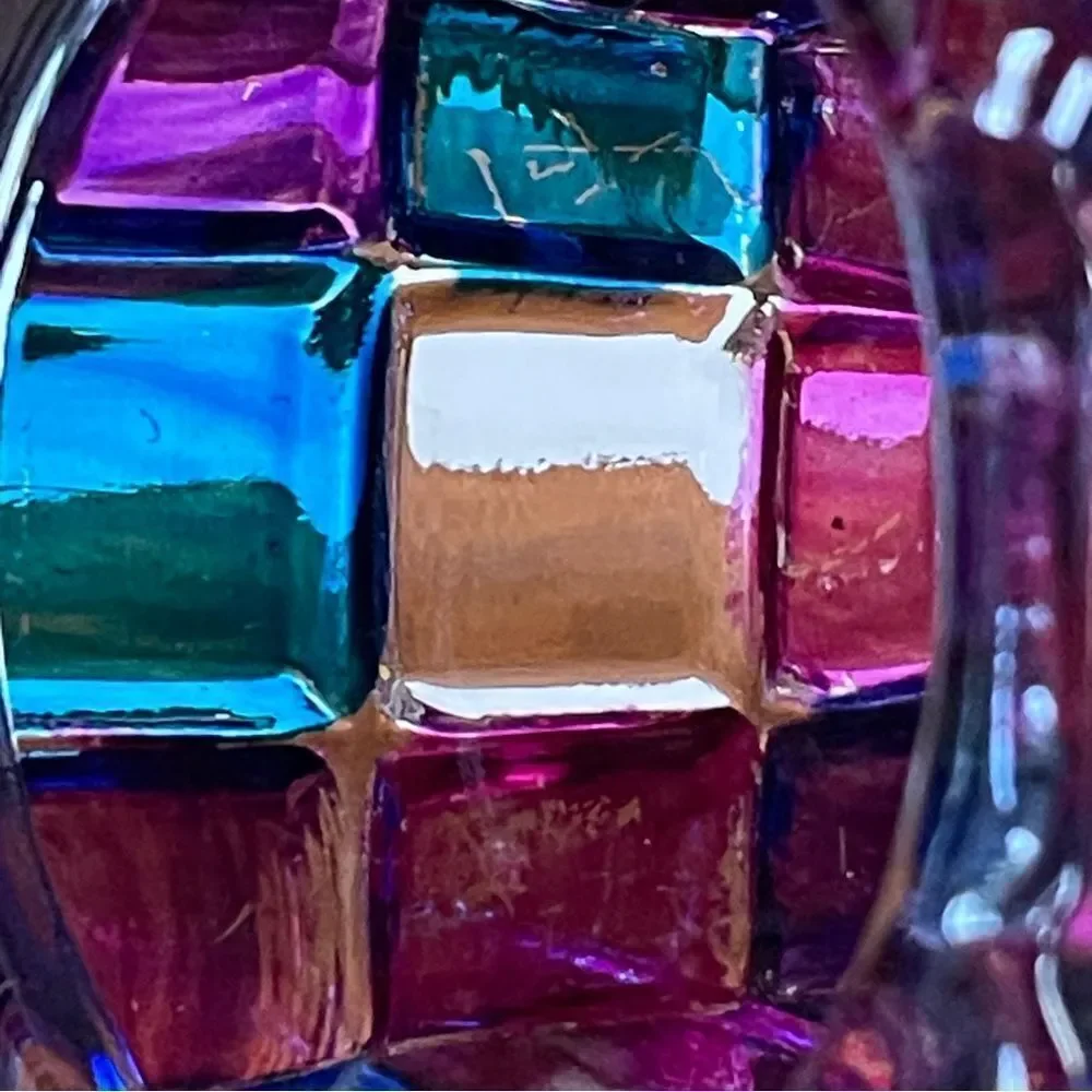 Colorful Cube Glass Votive Candle Holder Pink Blue Purple